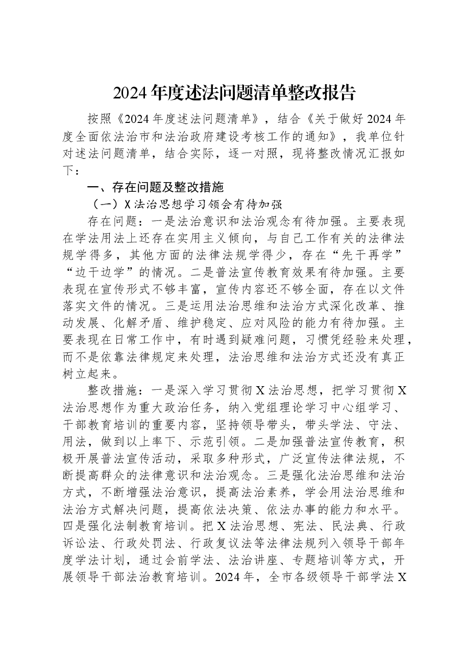 2024年度述法问题清单整改报告.docx,第1页预览