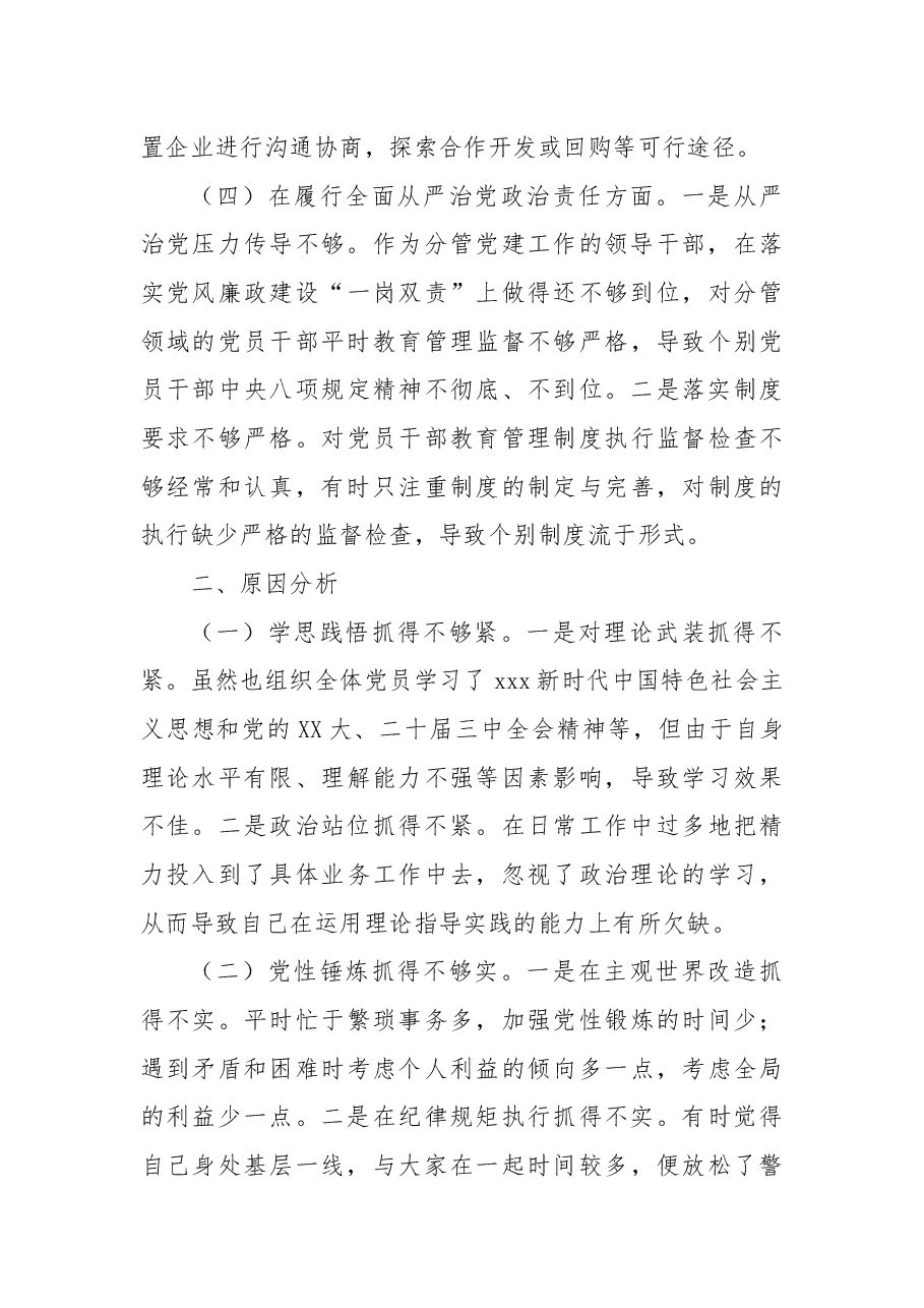 市工业园区党工委2024年民主生活会个人对照检查材料(四个带头).docx,第4页预览