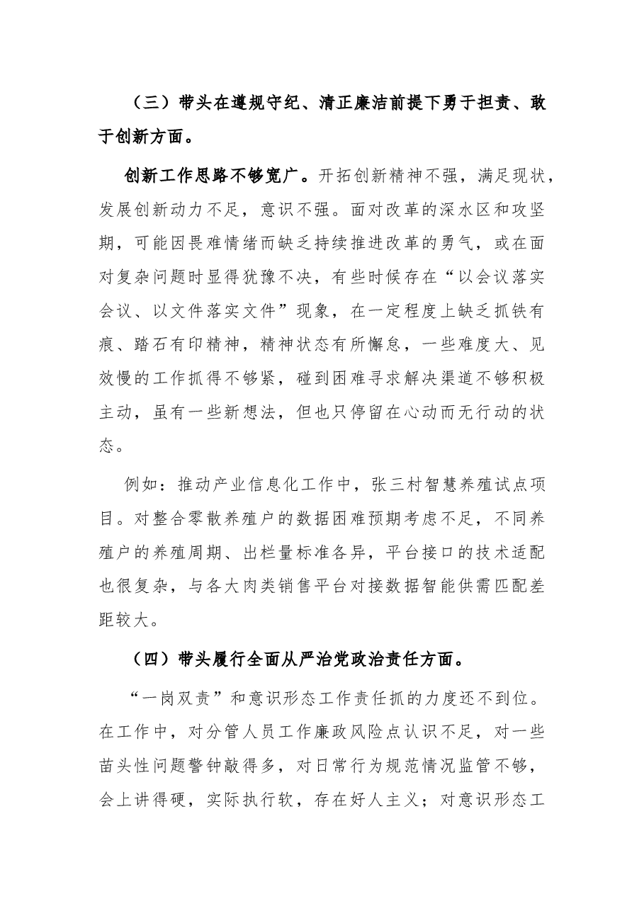 2024年度民主生活会对照检查材料（四个带头例）.docx，第3页预览