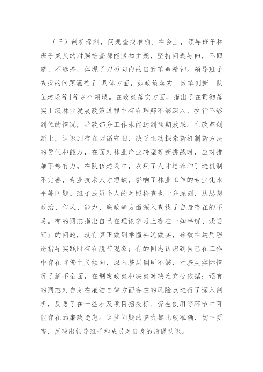市委指导组组长在市林业局领导班子2024年专题民主生活会上的点评讲话.docx,第3页预览