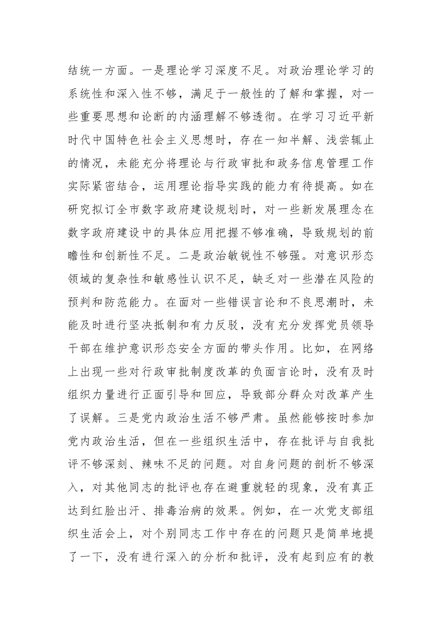 市行政审批和政务信息管理局党组书记、局长关于2024年度民主生活会个人对照检视剖析材料.docx,第3页预览