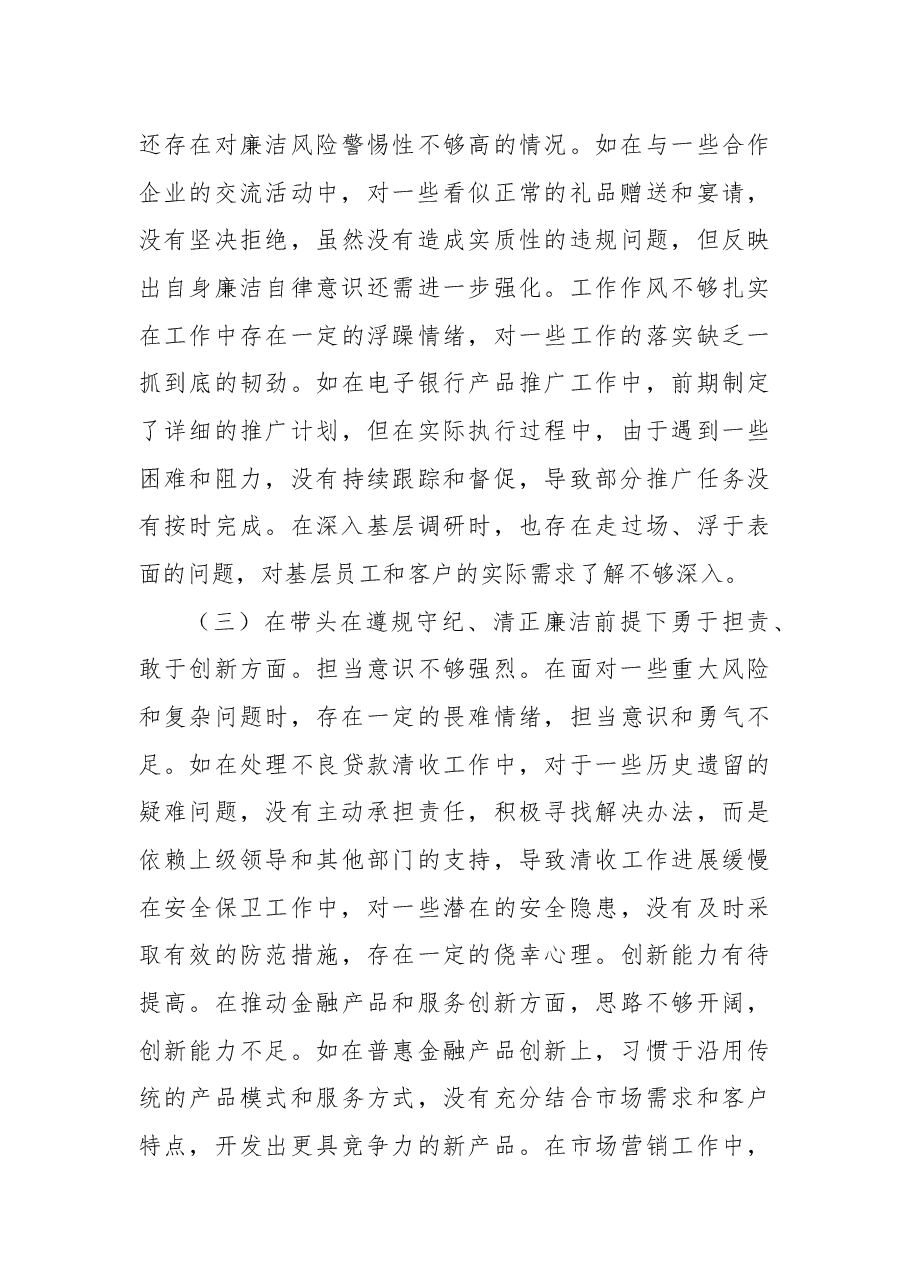 农商银行党委委员、副行长2024年度民主生活会个人对照检视发言材料.docx,第3页预览