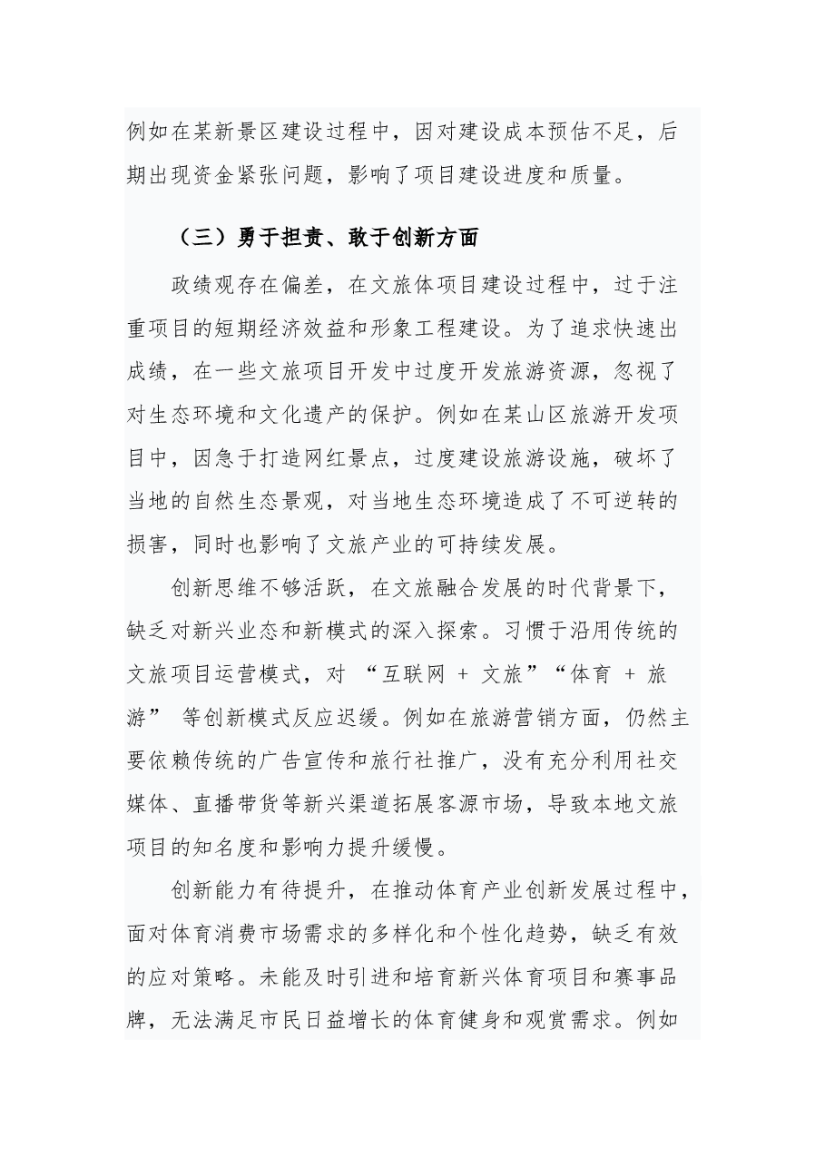 分管文旅、体育副市长关于 2024 年度民主生活会个人对照检视材料.docx,第4页预览