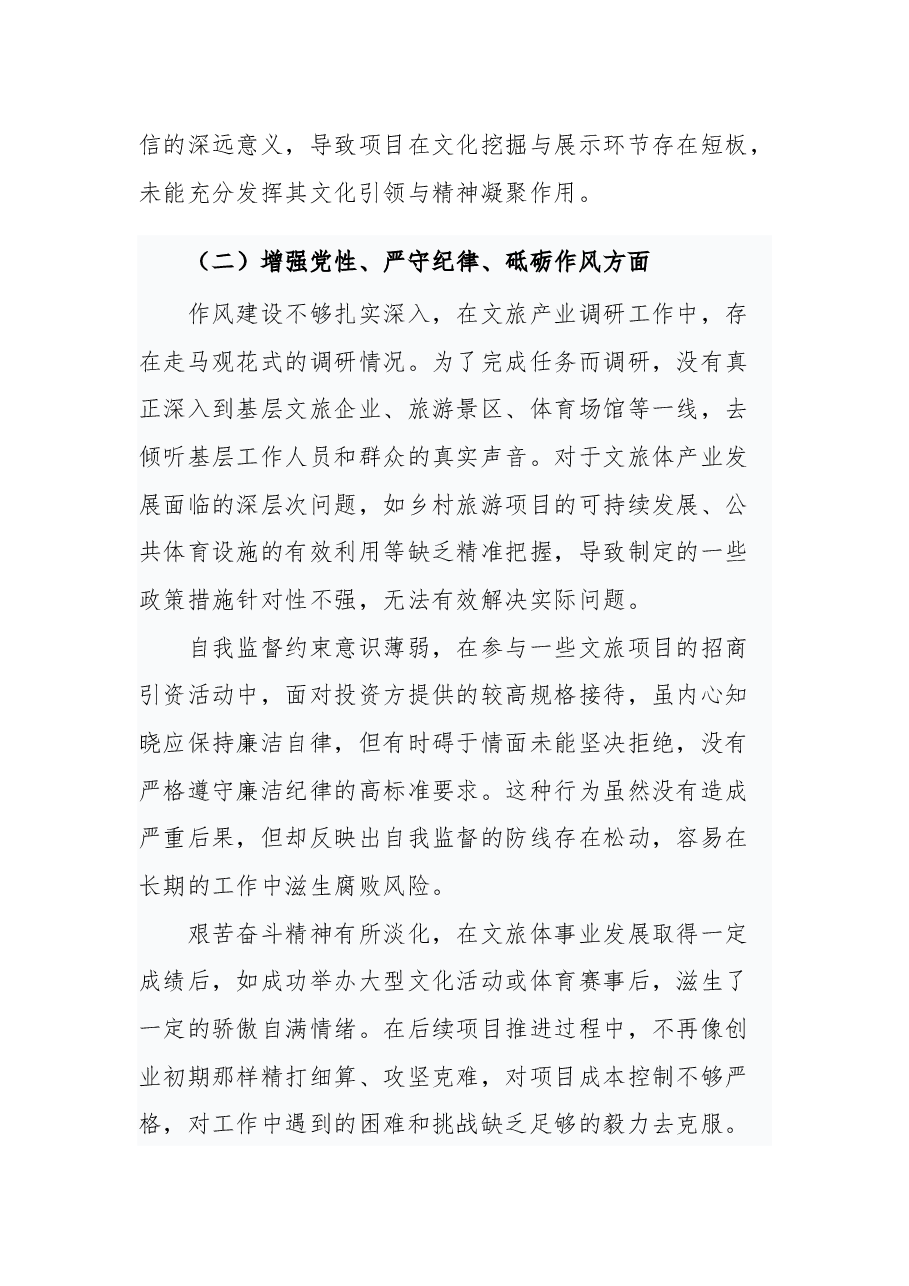 分管文旅、体育副市长关于 2024 年度民主生活会个人对照检视材料.docx,第3页预览