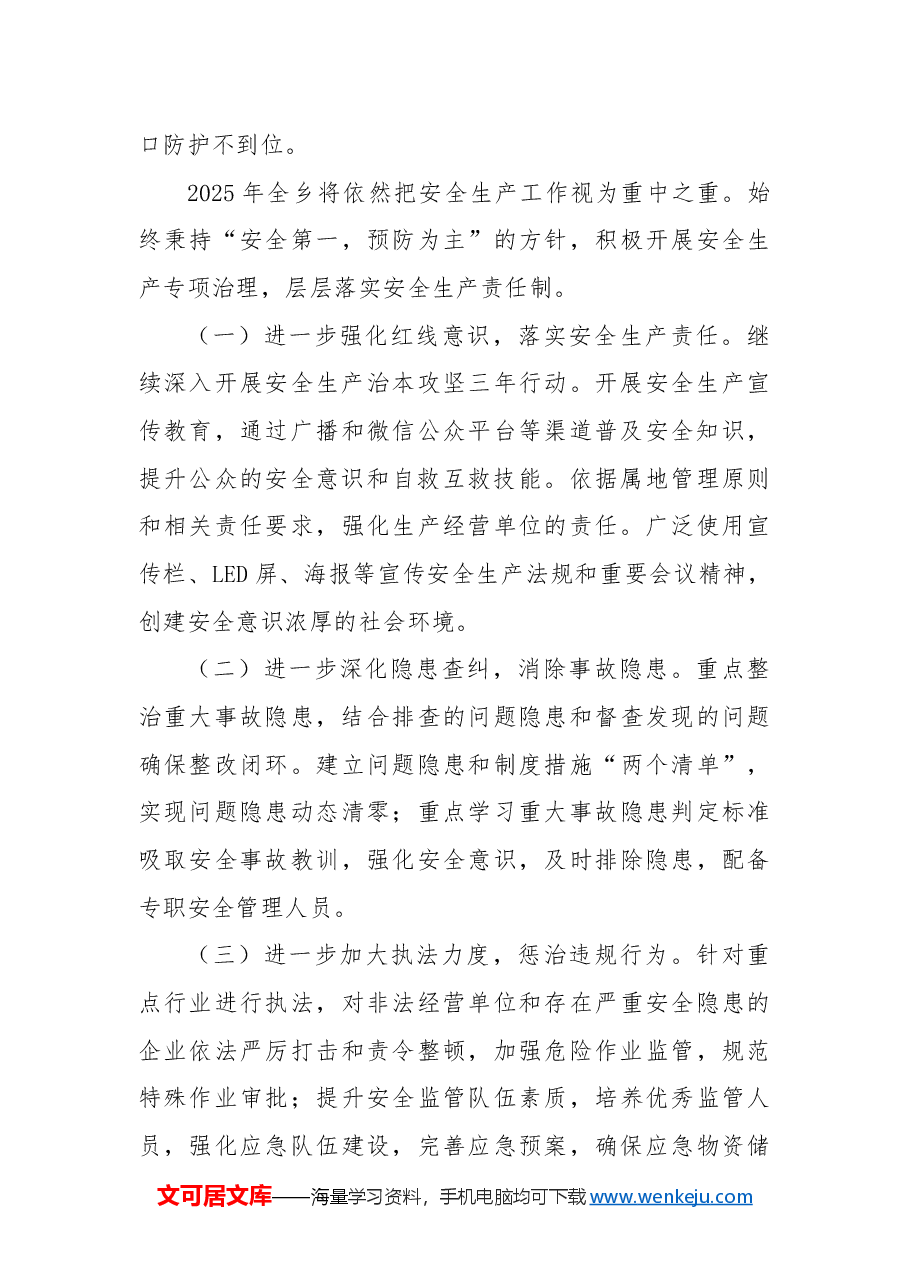 X乡人民政府关于2024年度安全生产工作的总结报告.docx,第3页预览