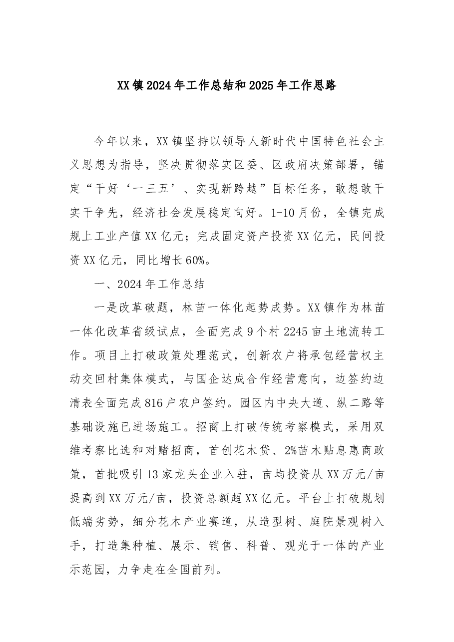 XX镇2024年工作总结和2025年工作思路.docx,第1页预览