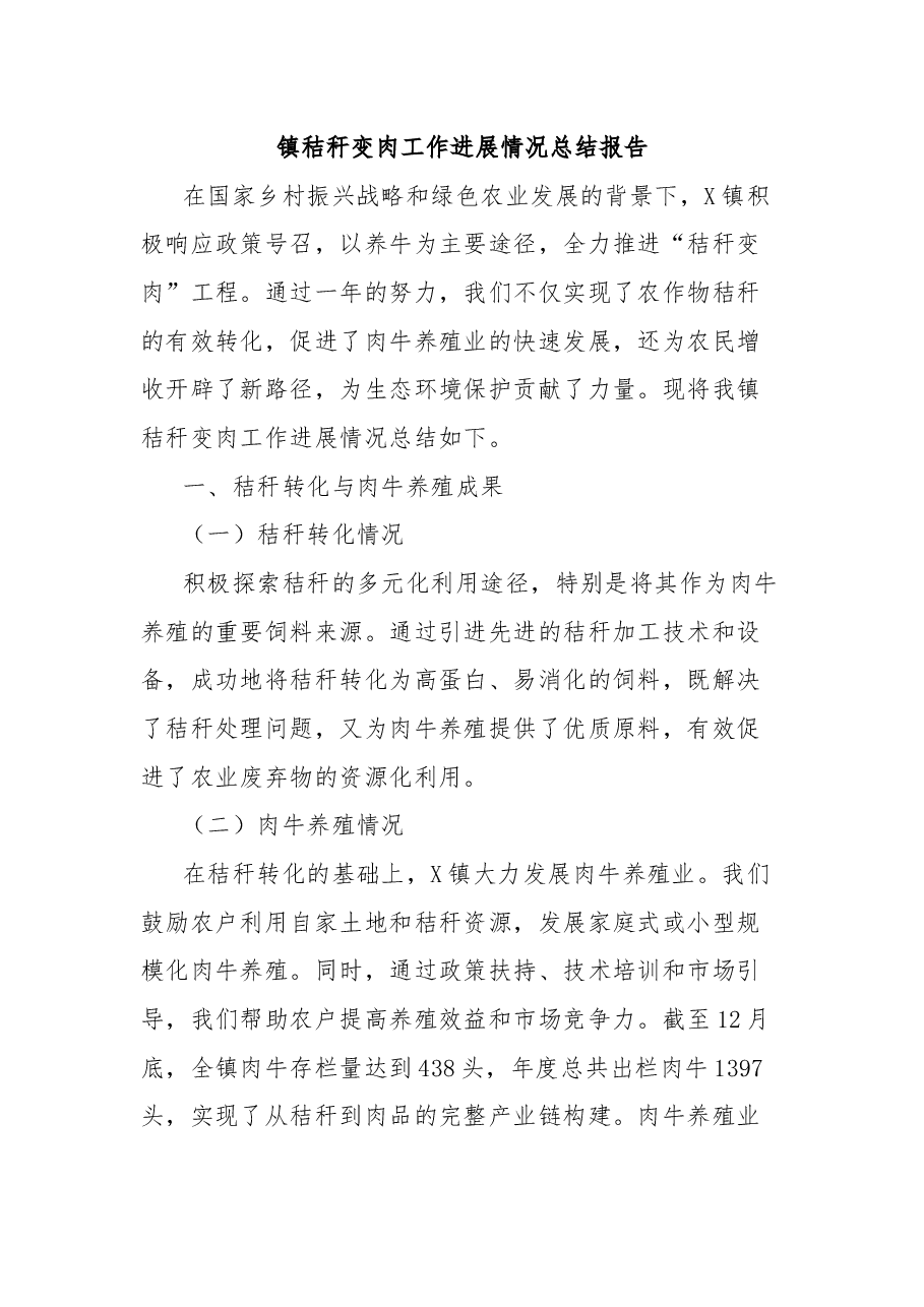 镇秸秆变肉工作进展情况总结报告.docx,第1页预览