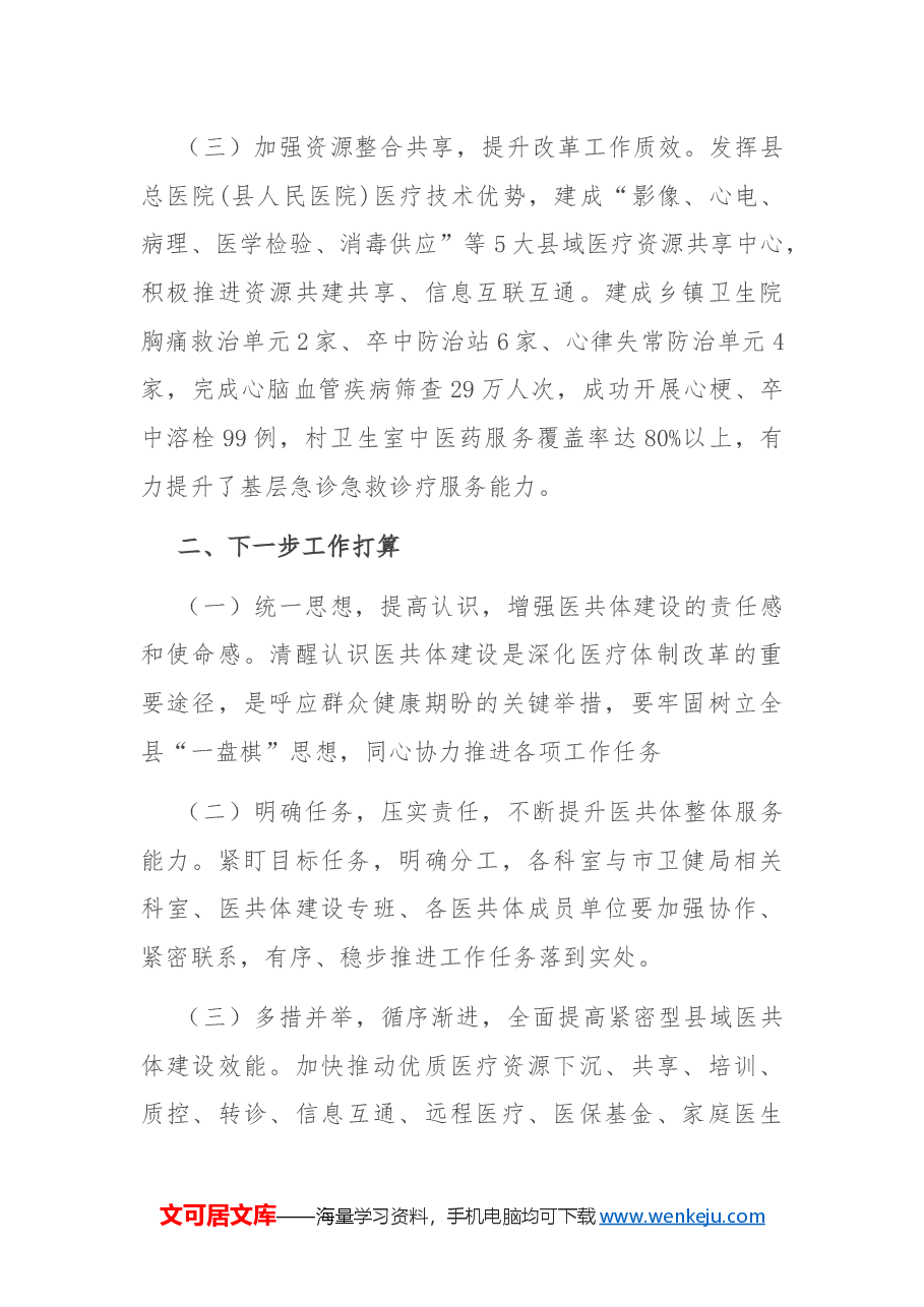 某县2024年推进紧密型县域医共体建设改革工作总结.docx,第4页预览