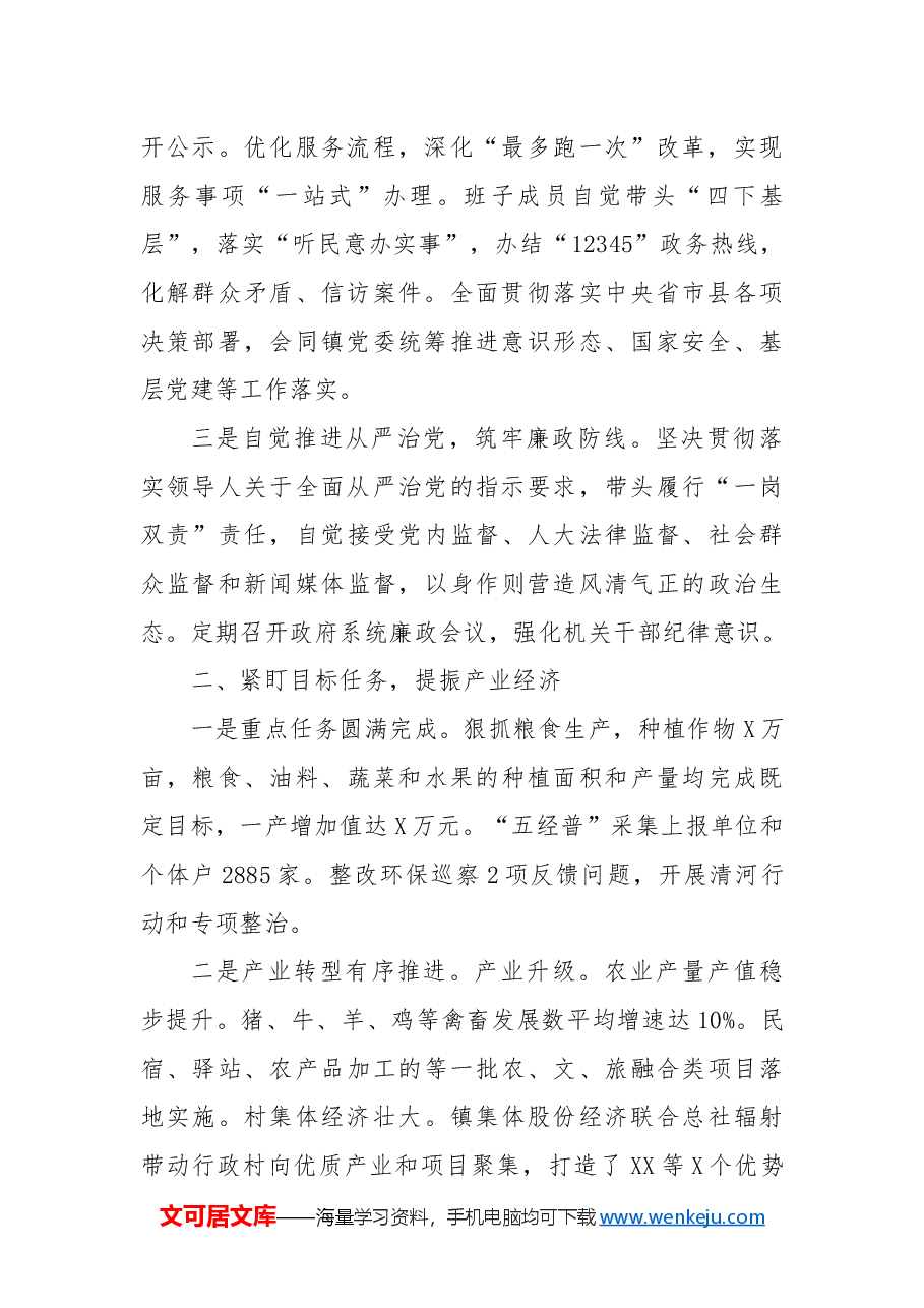 镇政府领导班子2024年度工作总结.docx，第2页预览