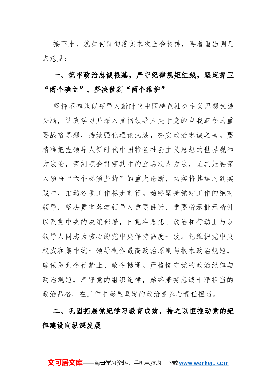 在学习贯彻二十届中央纪委四次全会精神会议上的总结发言.docx，第2页预览