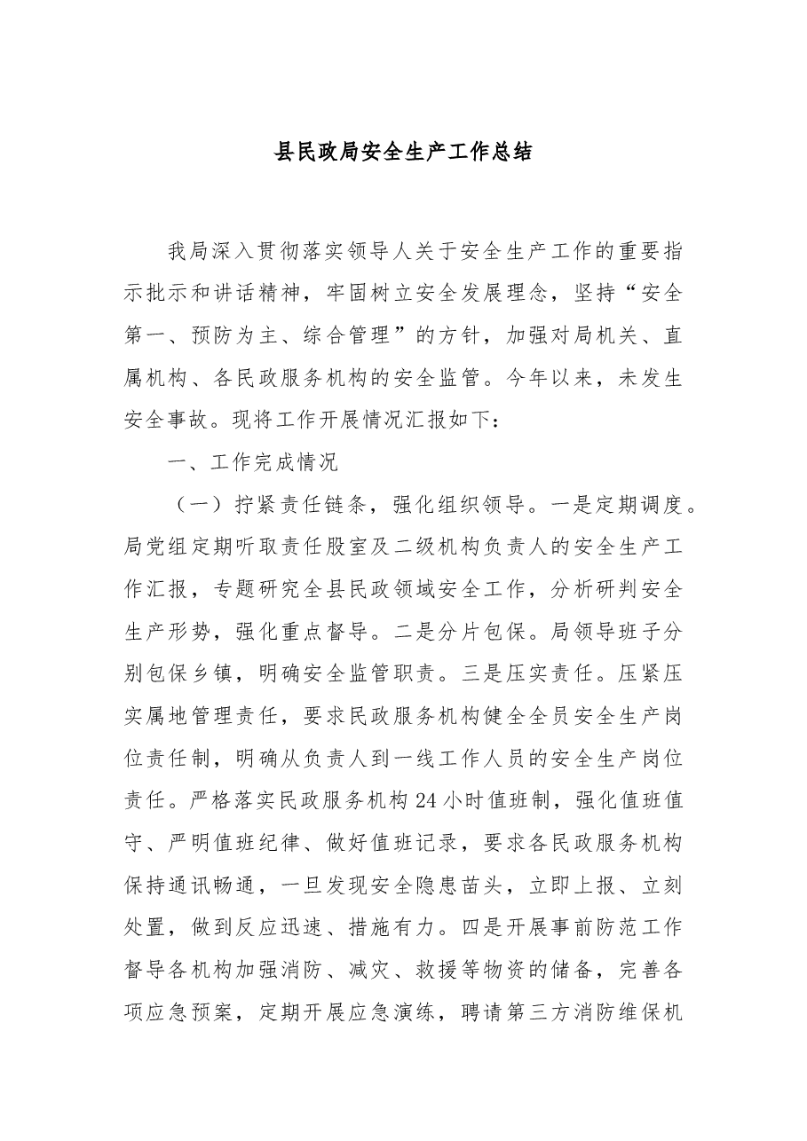 县民政局安全生产工作总结.docx，第1页预览