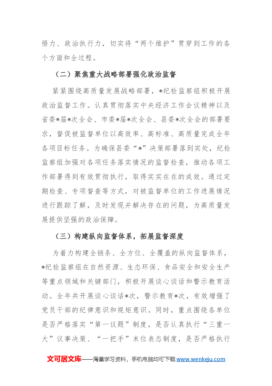 县局纪检监察组政治监督具体化精准化常态化工作总结.docx,第2页预览