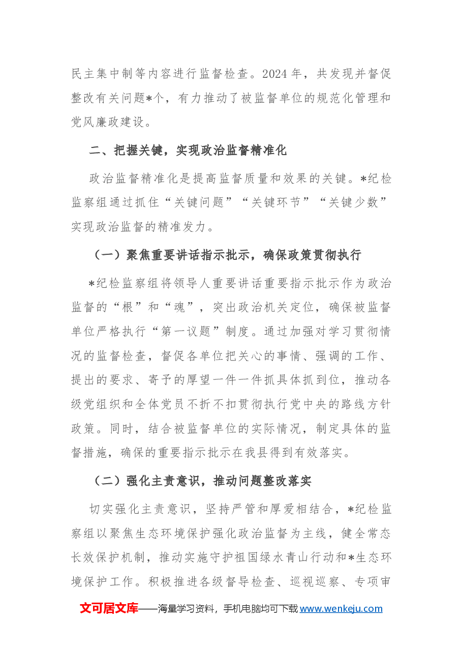 县局纪检监察组政治监督具体化精准化常态化工作总结.docx,第3页预览