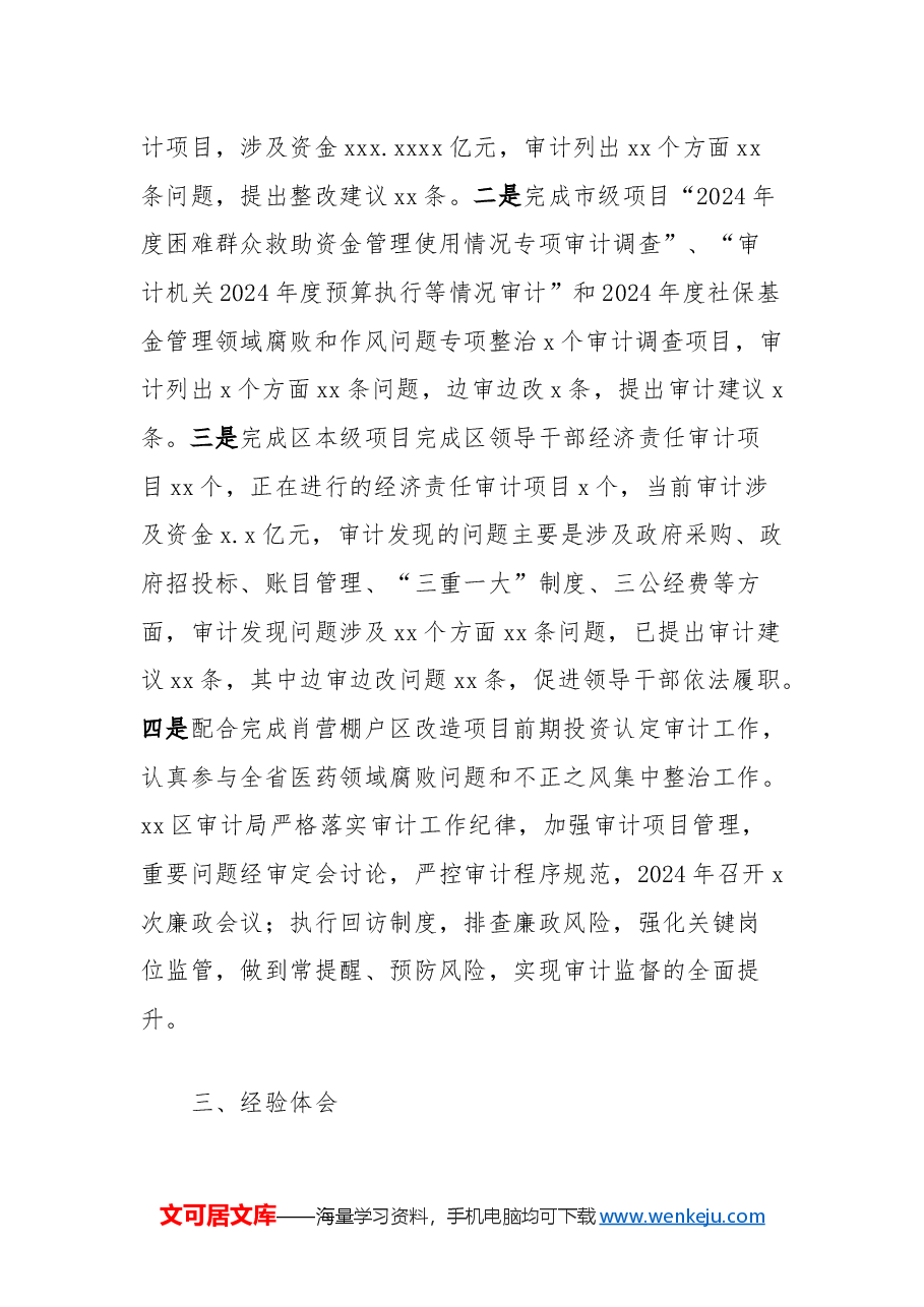 区审计局2024年工作总结.docx，第3页预览