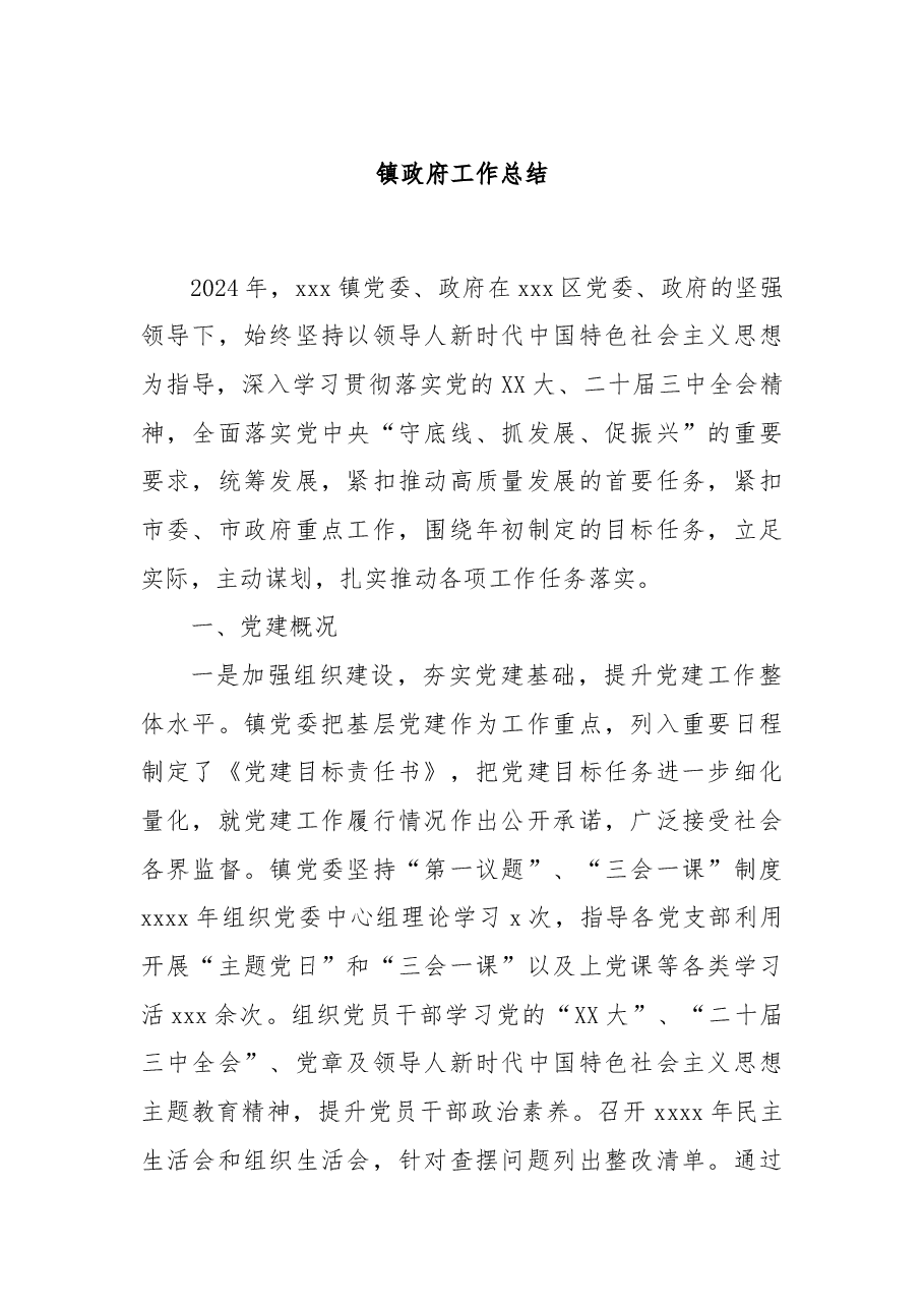 镇政府工作总结.docx,第1页预览