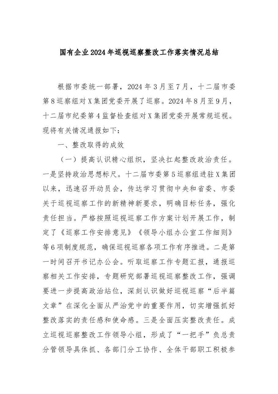 国有企业2024年巡视巡察整改工作落实情况总结.docx,第1页预览