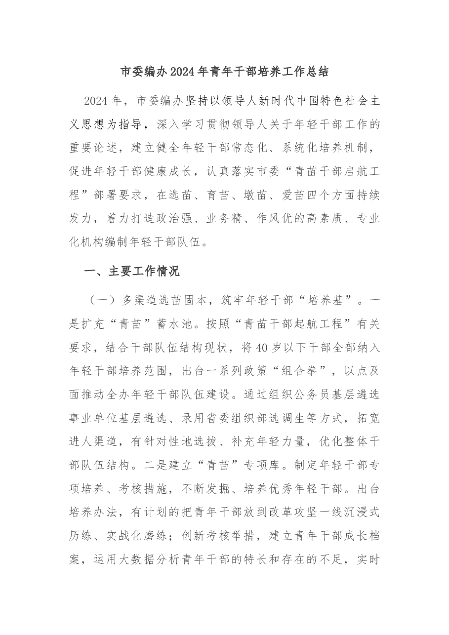 市委编办2024年青年干部培养工作总结.docx,第1页预览