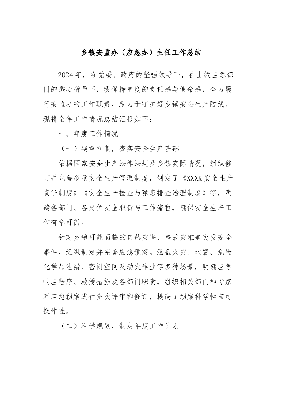 乡镇安监办(应急办)主任工作总结.docx,第1页预览
