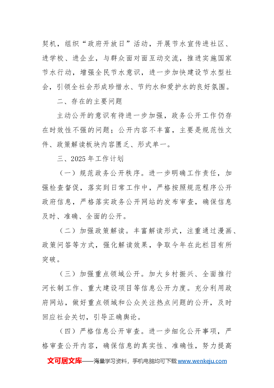 市水利局2024年度政务公开工作总结及2025年工作计划.docx,第3页预览