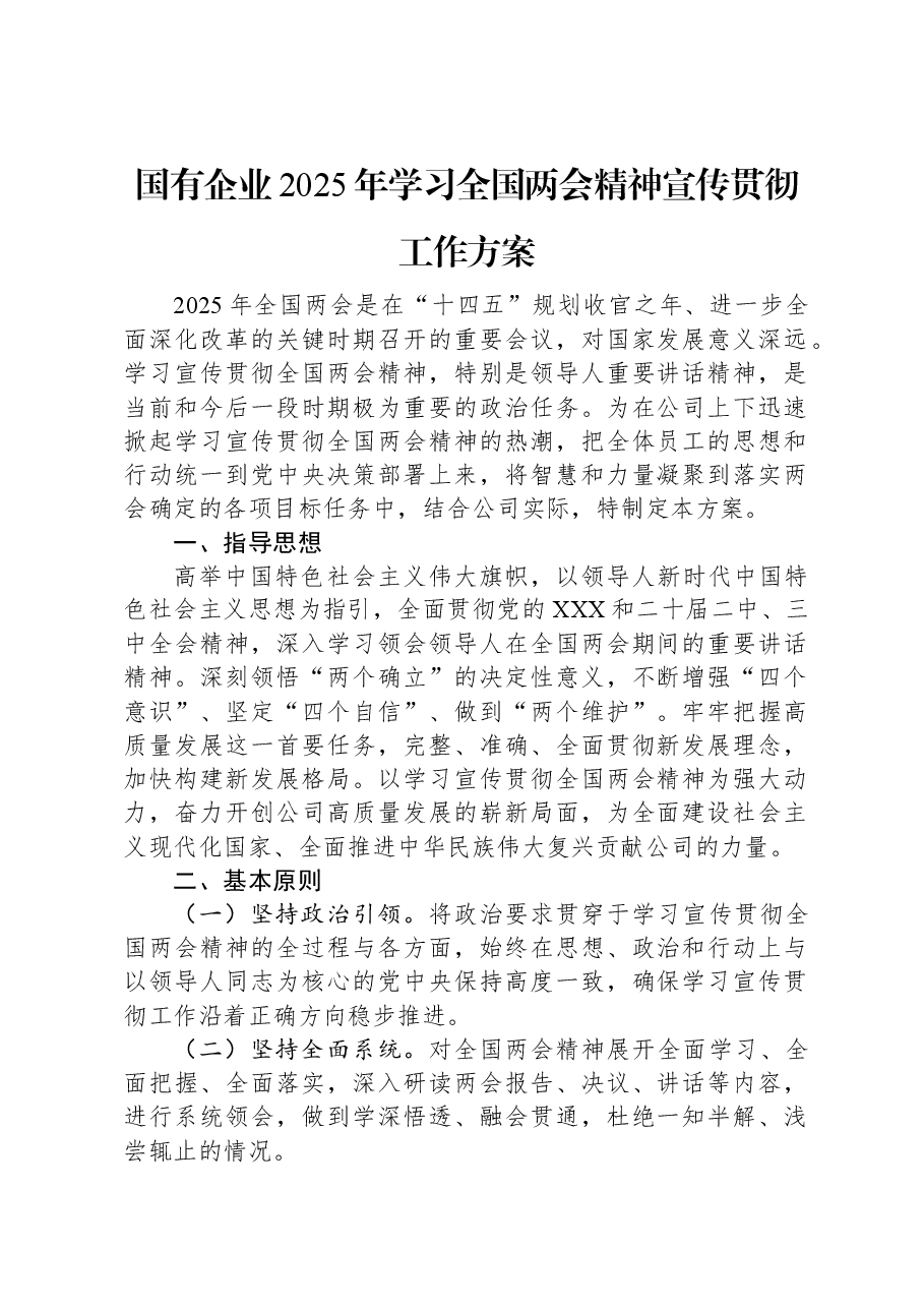 国有企业2025年学习全国两会精神宣传贯彻工作方案.docx,第1页预览