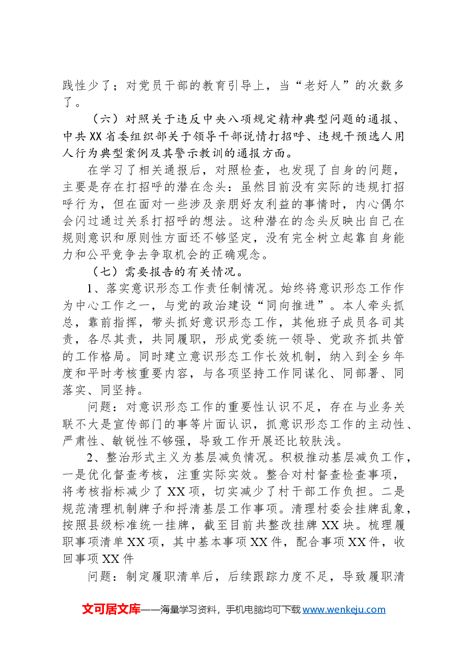 乡党委书记2024年度民主生活会个人发言提纲.docx,第3页预览