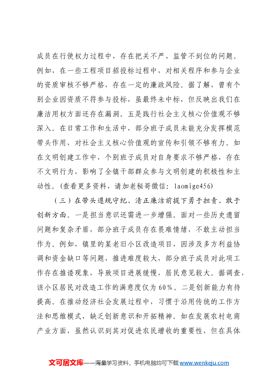 镇党委关于2024年度民主生活会班子对照检视材料四个带头 典型案例.docx,第4页预览