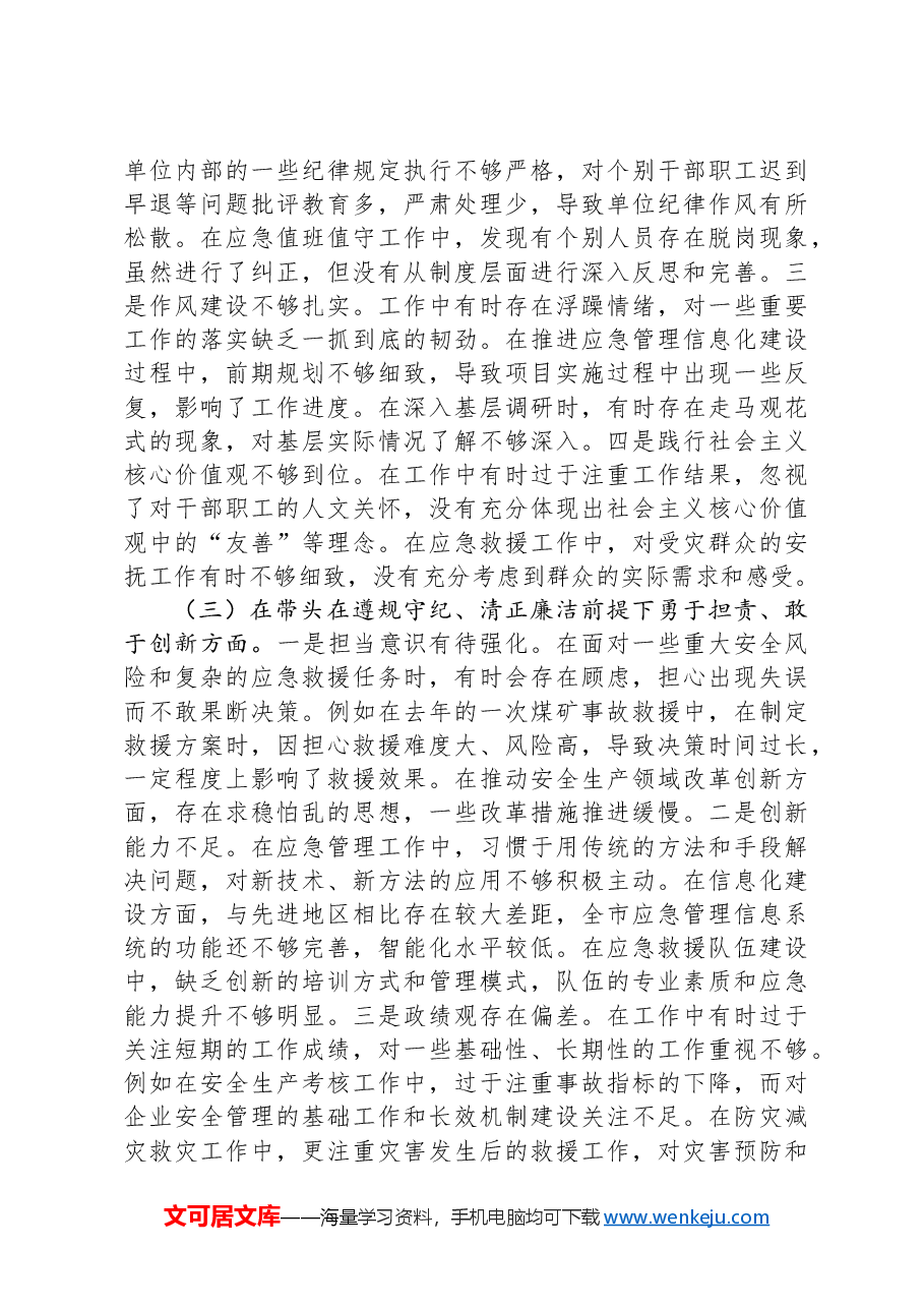 市应急管理局局长关于2024年度民主生活会个人对照查摆剖析材料.docx,第3页预览