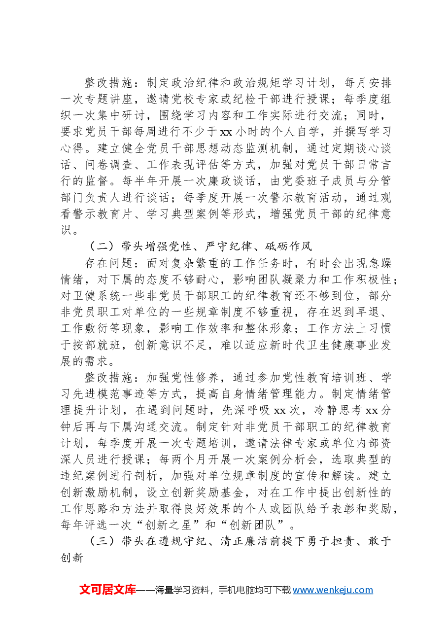 市卫健委党委2024年民主生活会整改工作方案.docx，第3页预览