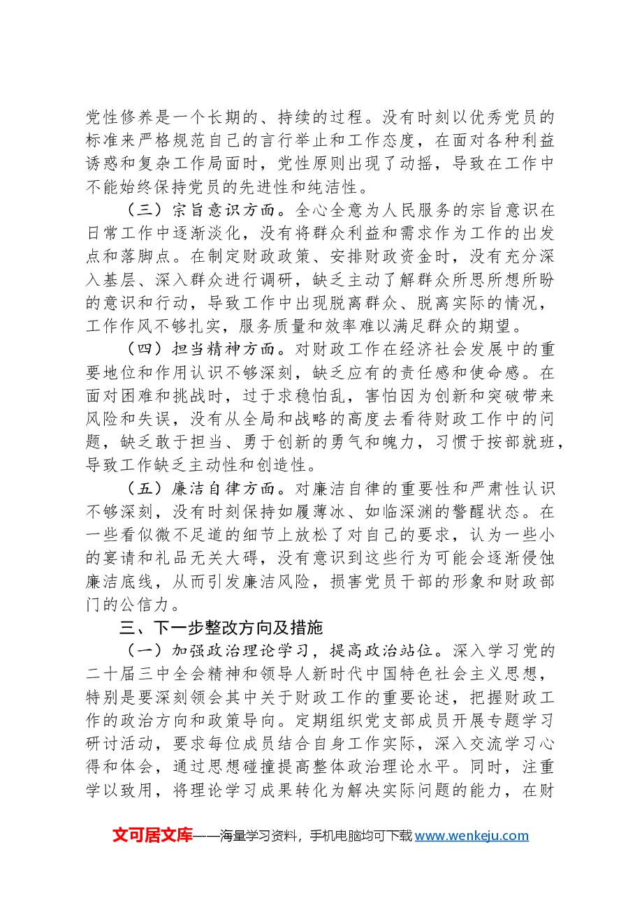 财政局党支部书记2024年组织生活会个人对照检查发言材料.docx,第4页预览