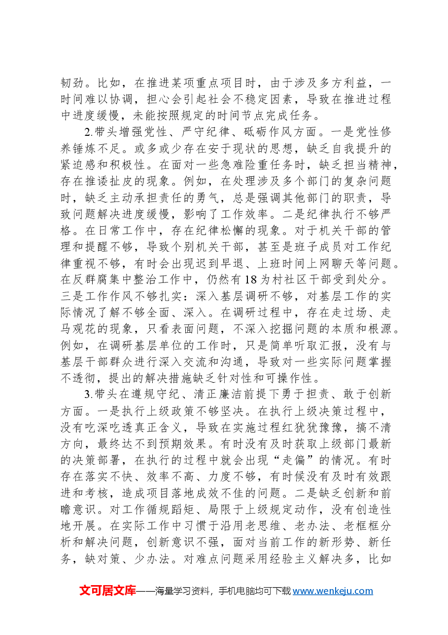 2024年度民主生活会个人检视剖析发言提纲.docx,第3页预览