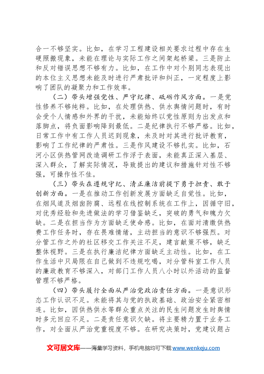 2024年度民主生活会个人发言提纲(供热系统).docx,第2页预览