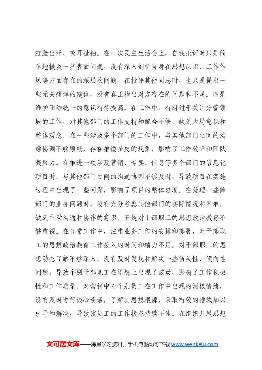 市烟草专卖局(公司)分管副局长2024年度民主生活会个人对照检视剖析材料.docx,第4页预览