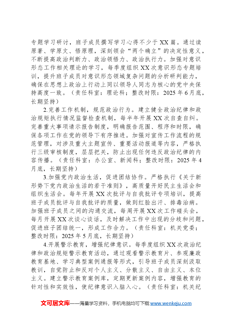 市委宣传部领导班子关于2024年度民主生活会查摆问题整改方案.docx,第2页预览