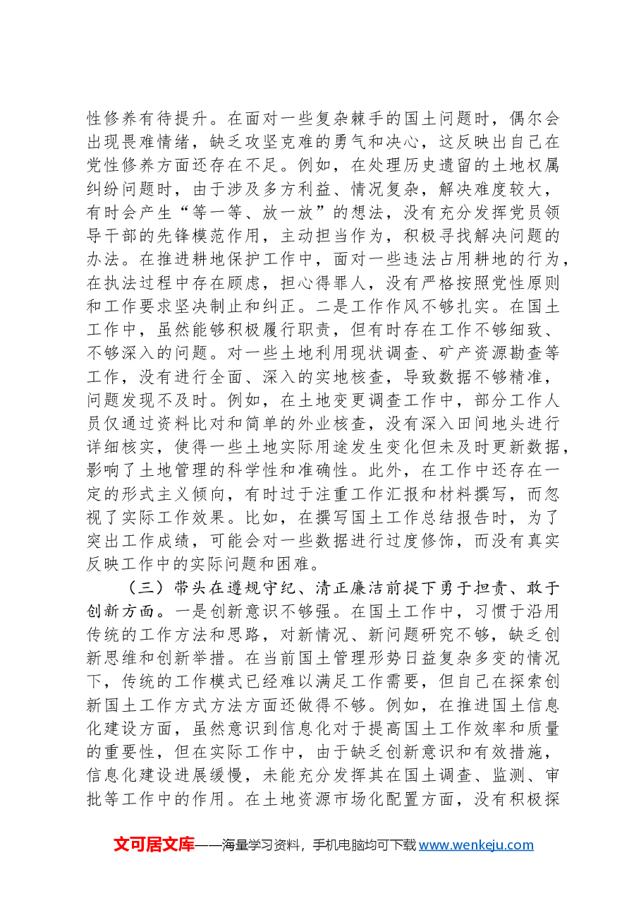 市国土局党组书记2024年组织生活会个人对照检查发言材料.docx,第2页预览