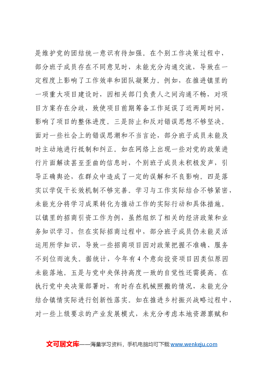 镇党委关于2024年度民主生活会班子对照检视材料四个带头 典型案例.docx,第2页预览