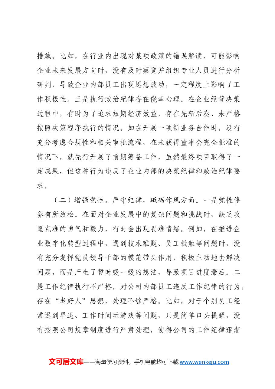 国企总经理2024年组织生活会个人对照检查发言材料.docx，第2页预览