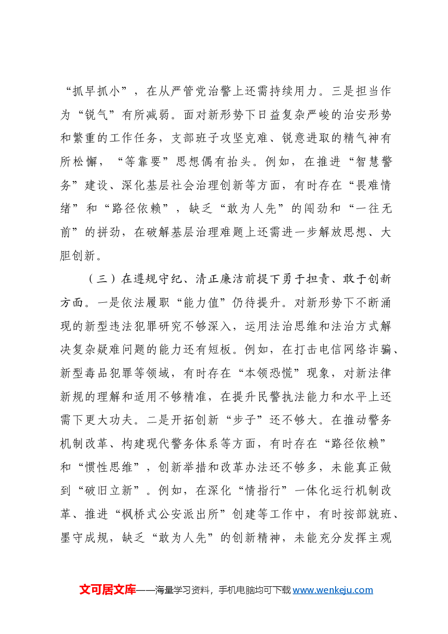 支部委员会班子组织生活会对照检查发言材料四个带头.docx,第3页预览