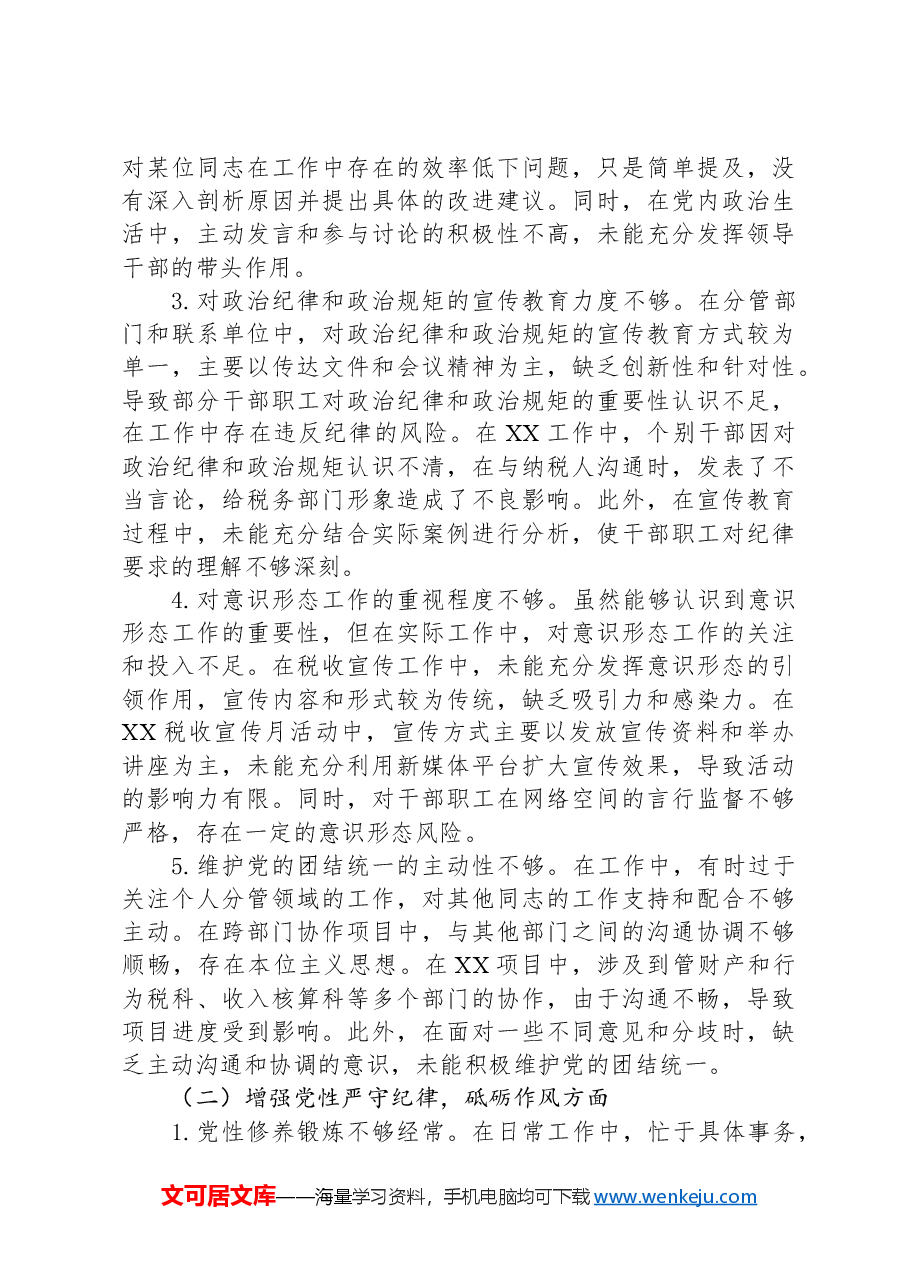 市税务副局长、三级高级主办2024年度民主生活会个人对照检视发言材料.docx,第3页预览