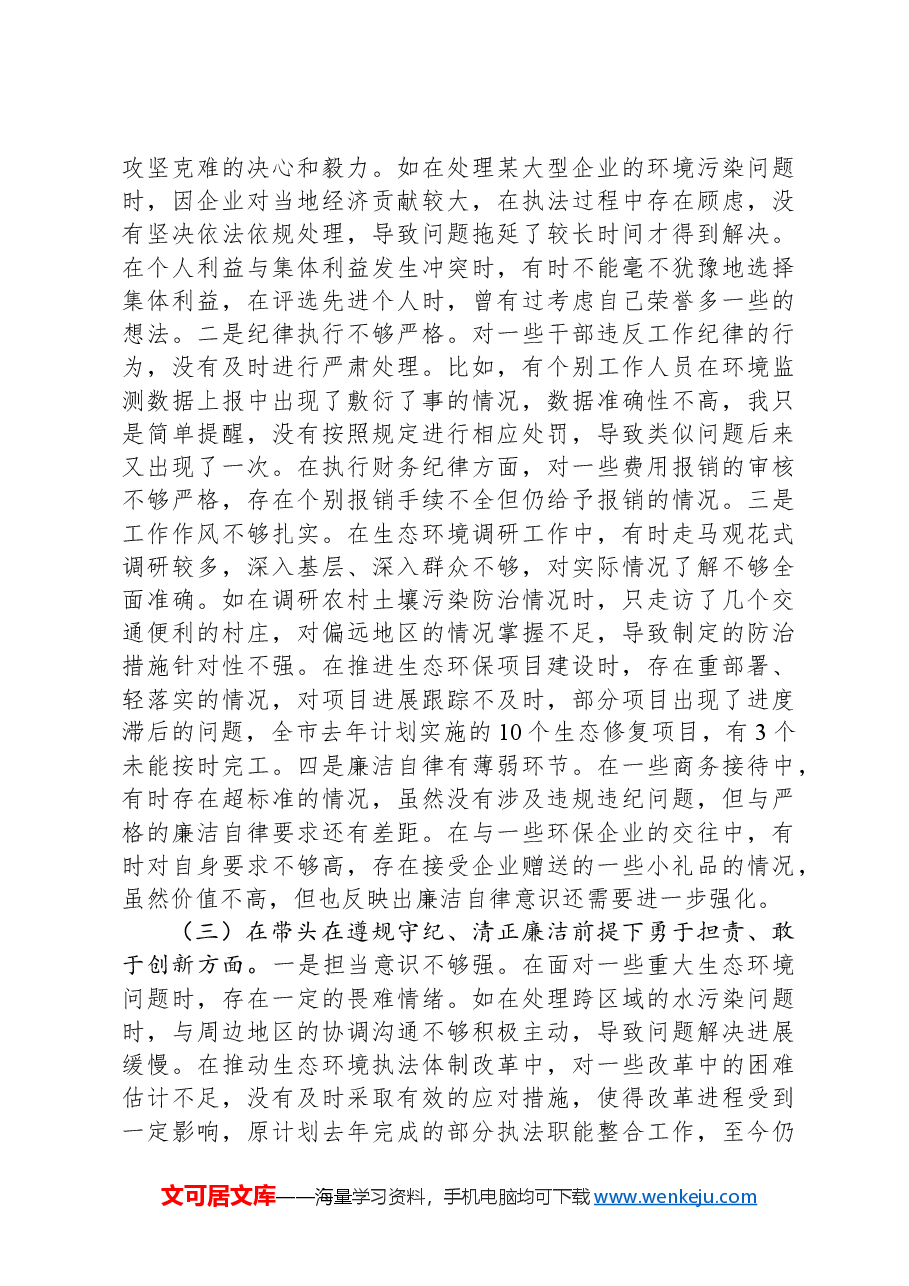 市生态环境局局长关于2024年度民主生活会个人对照查摆剖析材料.docx,第3页预览
