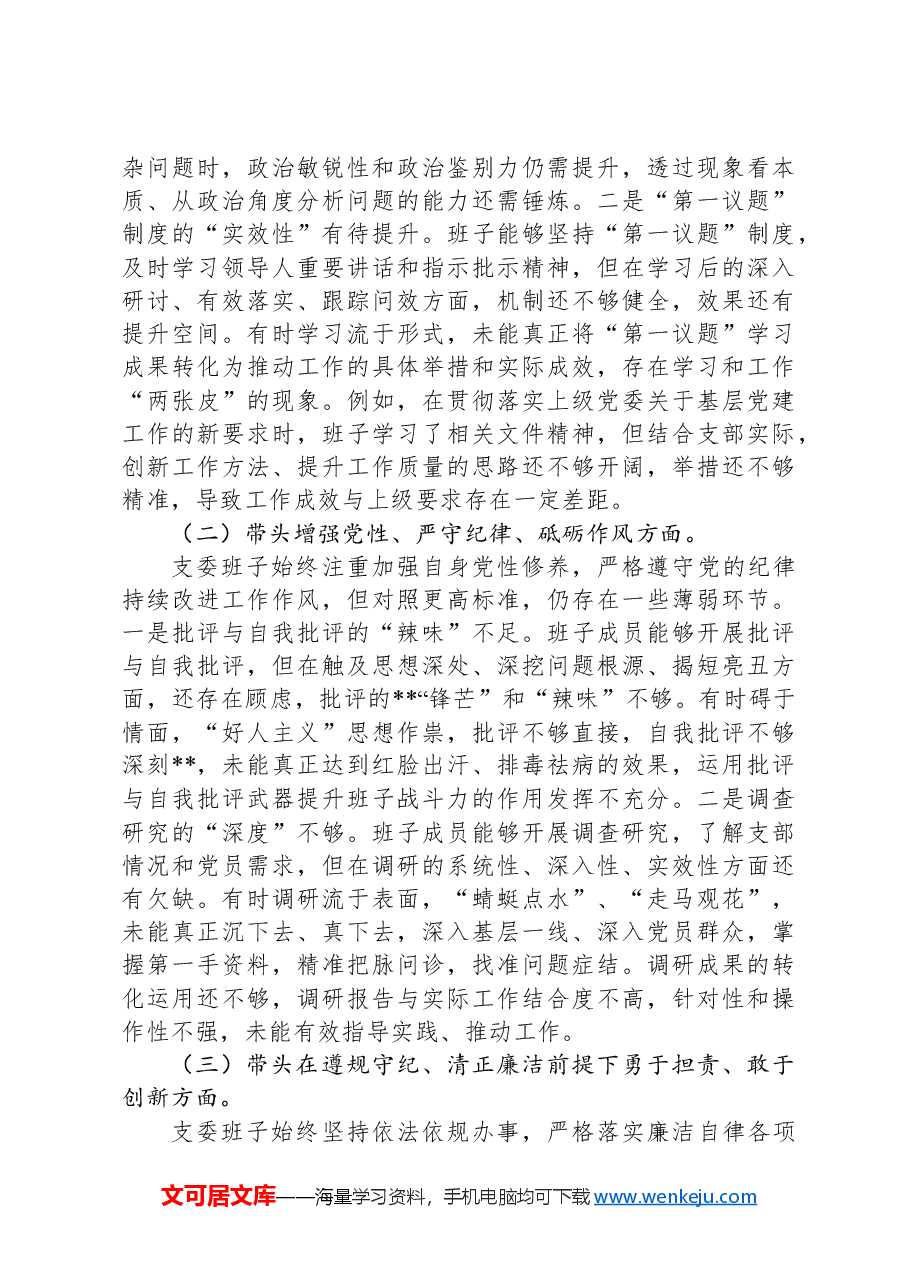 支部委员会班子2025年组织生活会对照检查(发言)材料.docx,第2页预览