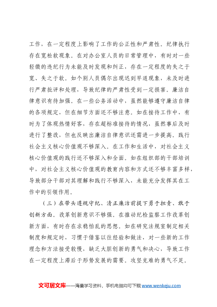 市纪委分管办公室、法规室领导关于2024年度民主生活会个人对照检视材料.docx,第3页预览