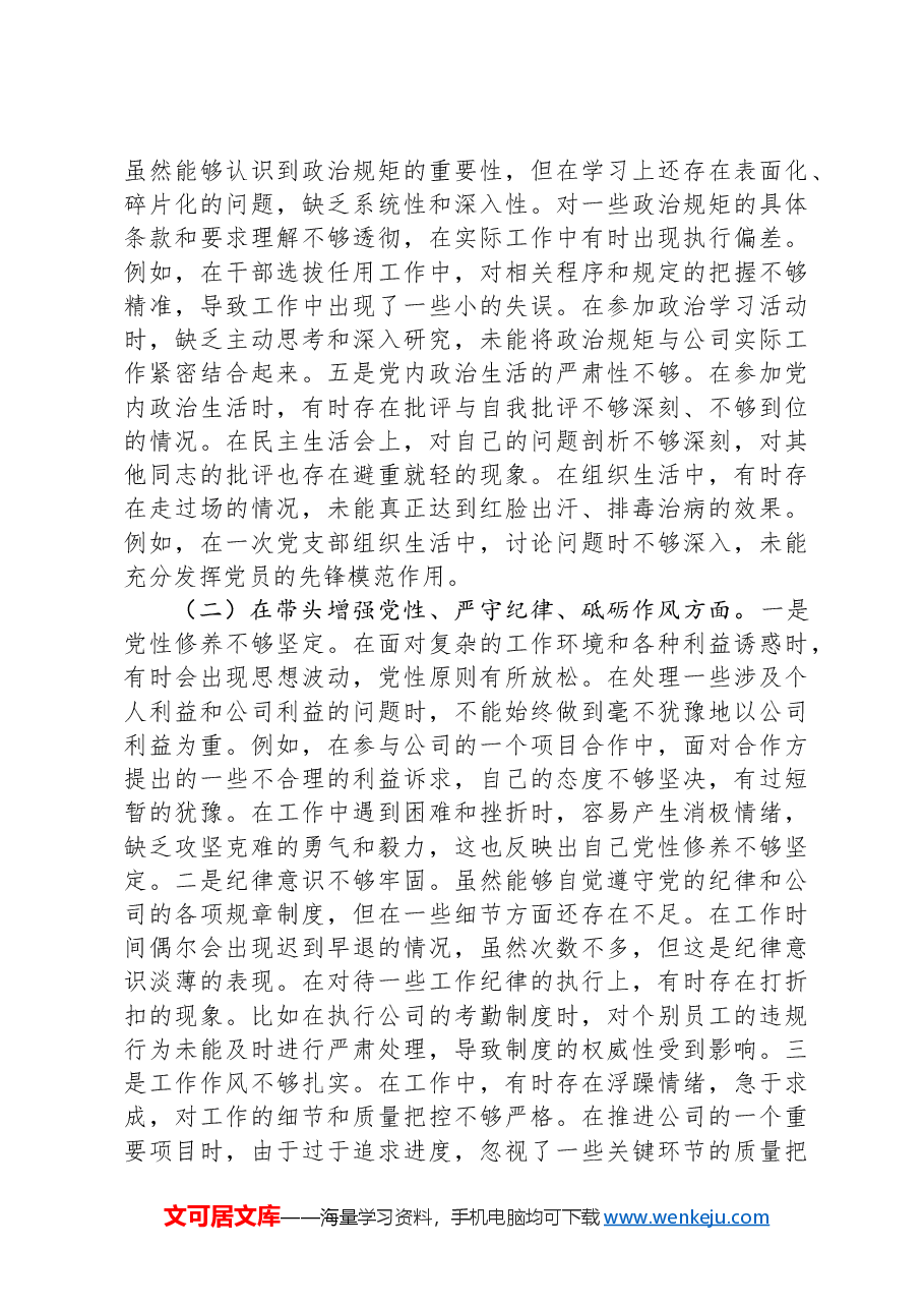 供电公司总经理、党委副书记2024年度民主生活会个人对照检视剖析材料.docx,第3页预览