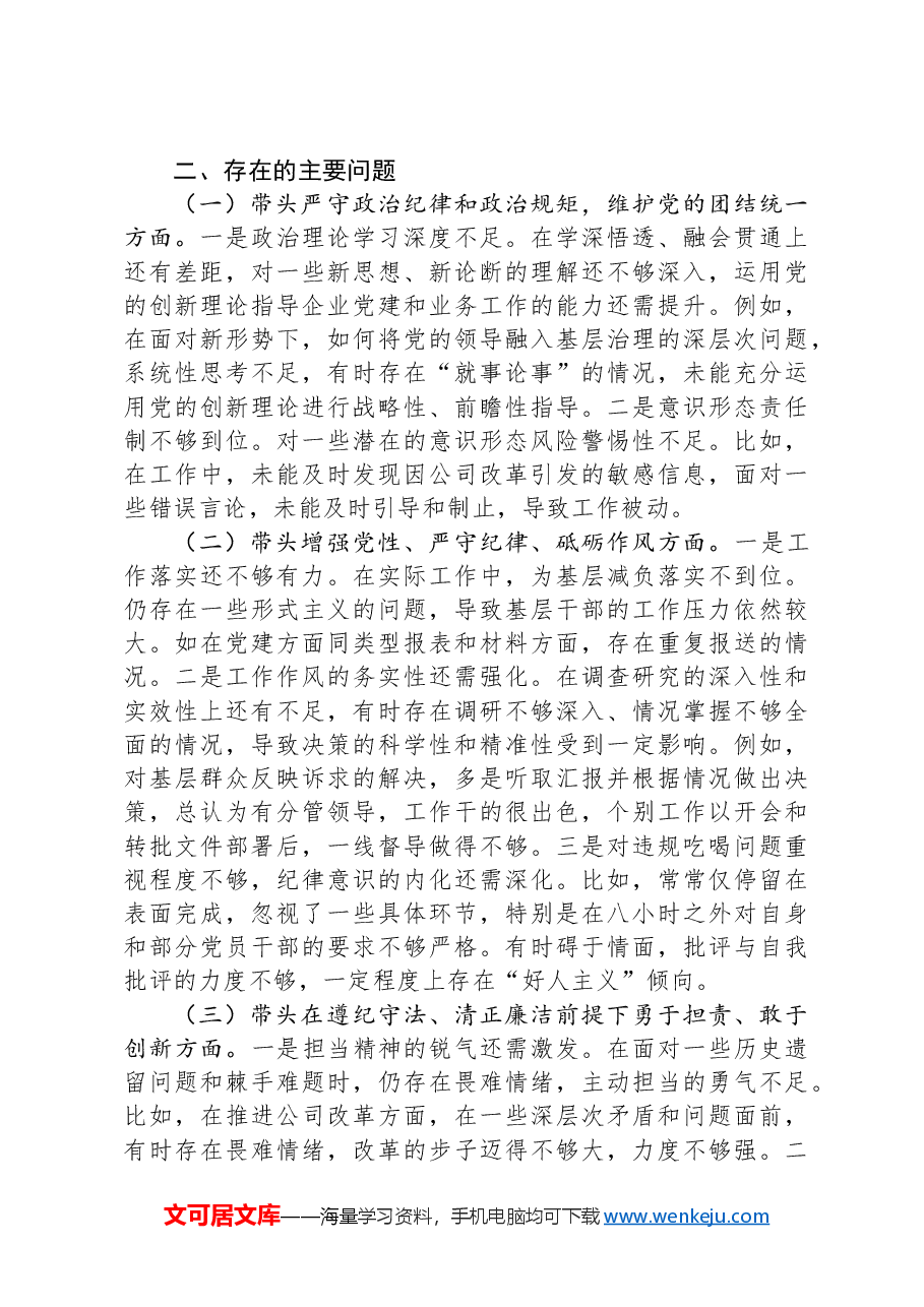 2024年度民主生活会个人发言提纲(国企党委书记).docx,第2页预览