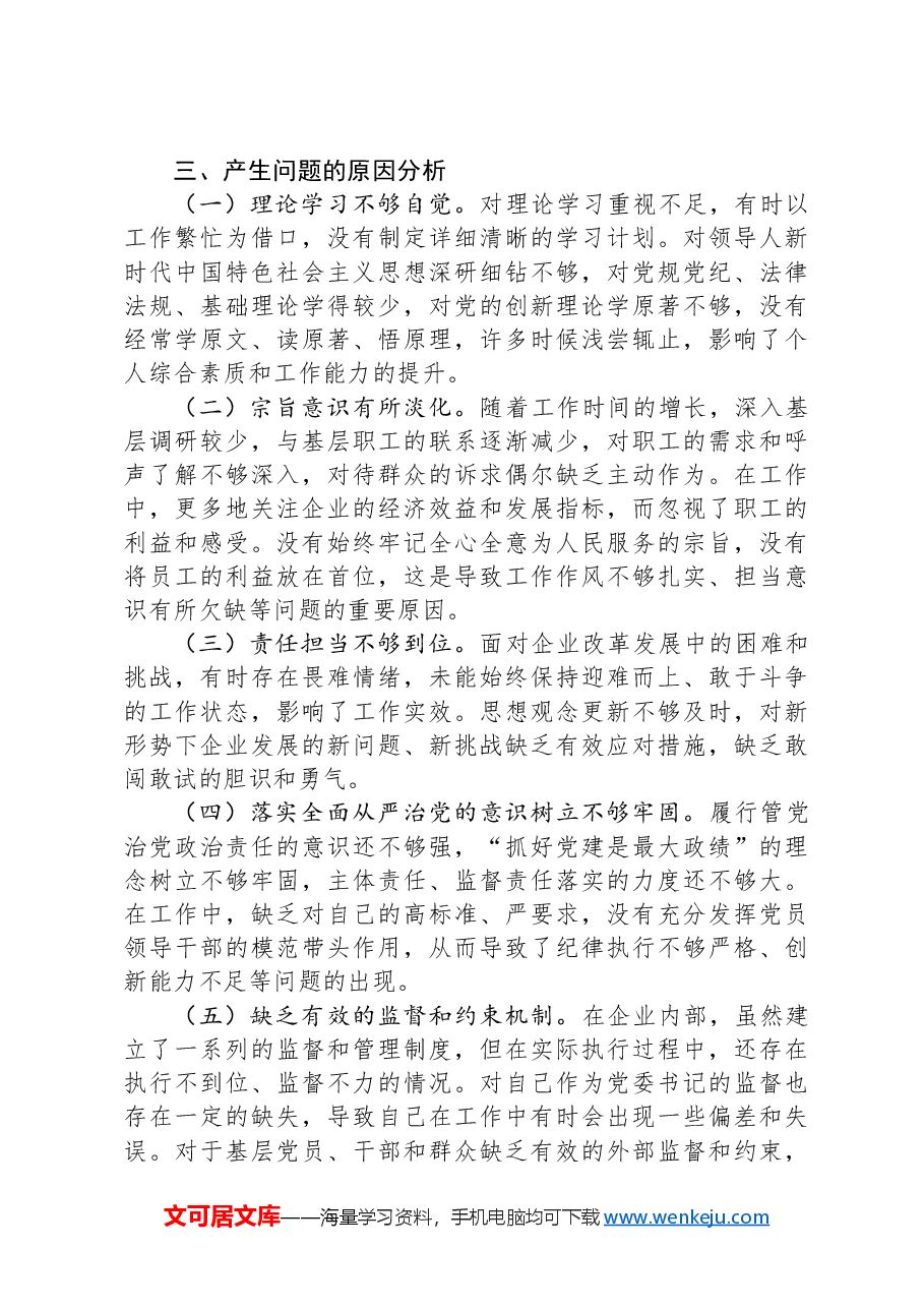 2024年度民主生活会个人发言提纲(国企党委书记).docx,第4页预览
