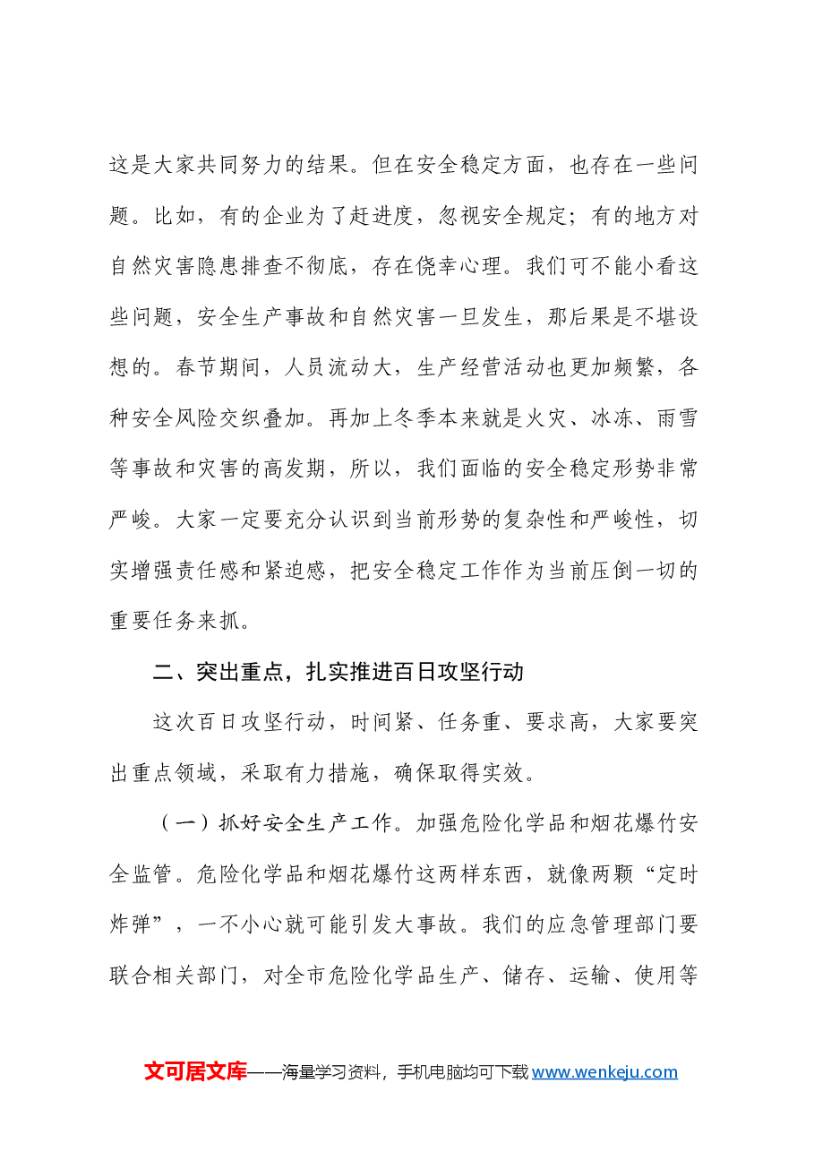在市2025年春节前后安全稳定暨安全生产和自然灾害隐患排查百日攻坚行动动员部署会议上的讲话.docx,第2页预览