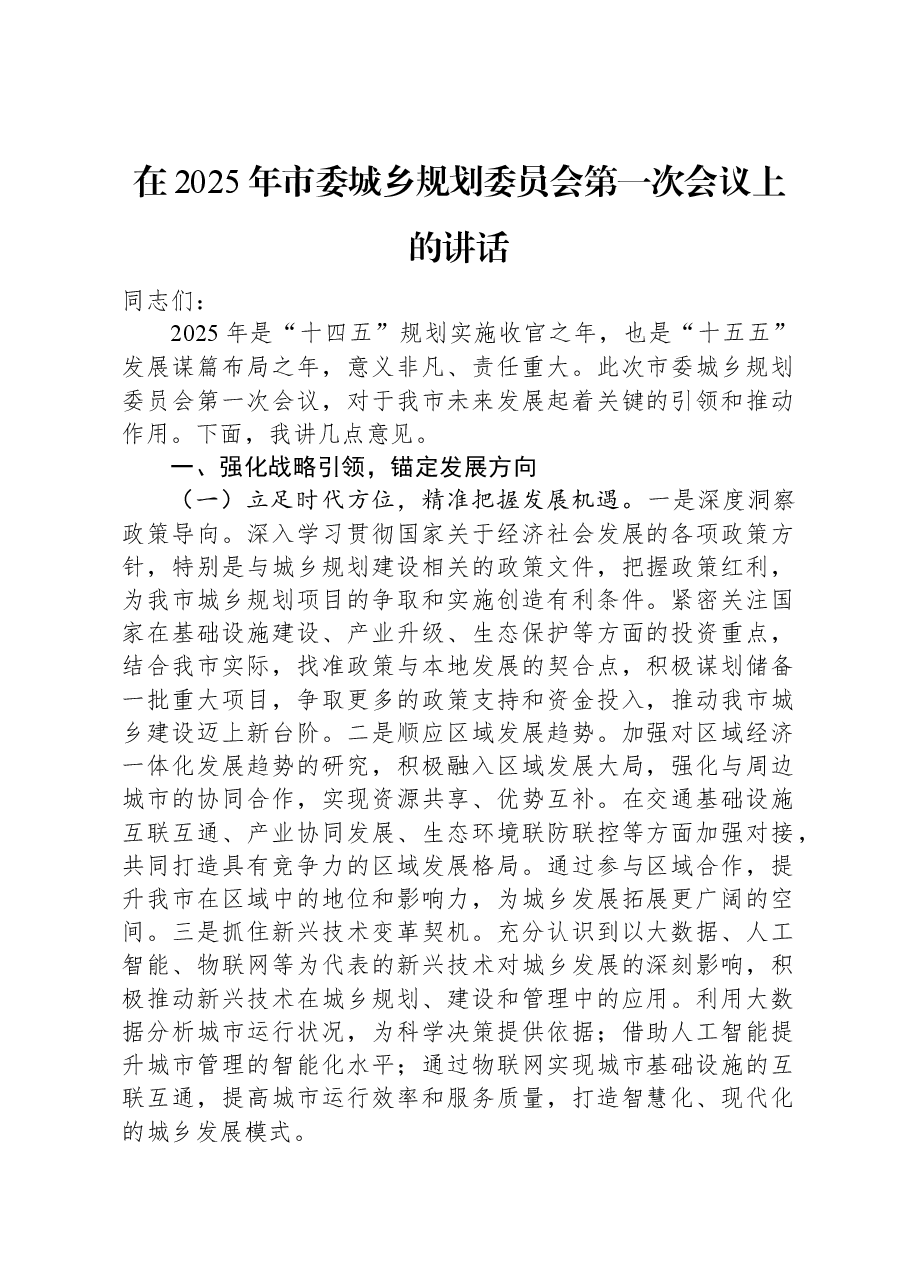 在2025年市委城乡规划委员会第一次会议上的讲话.docx,第1页预览