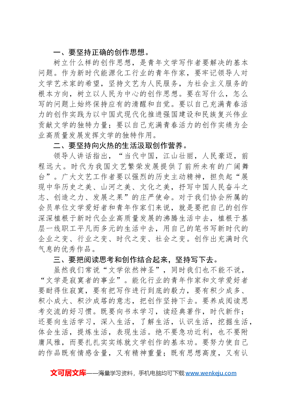 在省能源化工作协青年作家创作交流座谈会上的讲话.docx,第2页预览