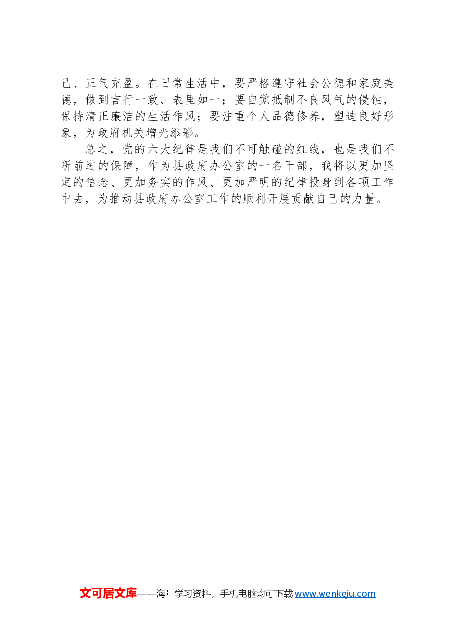 县政府办公室干部围绕党的六大纪律研讨发言材料.docx,第3页预览