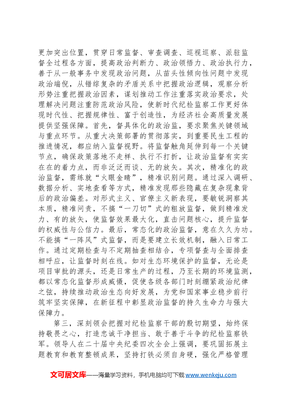 纪检监察干部学习中央纪委四次全会精神交流发言提纲.docx,第3页预览
