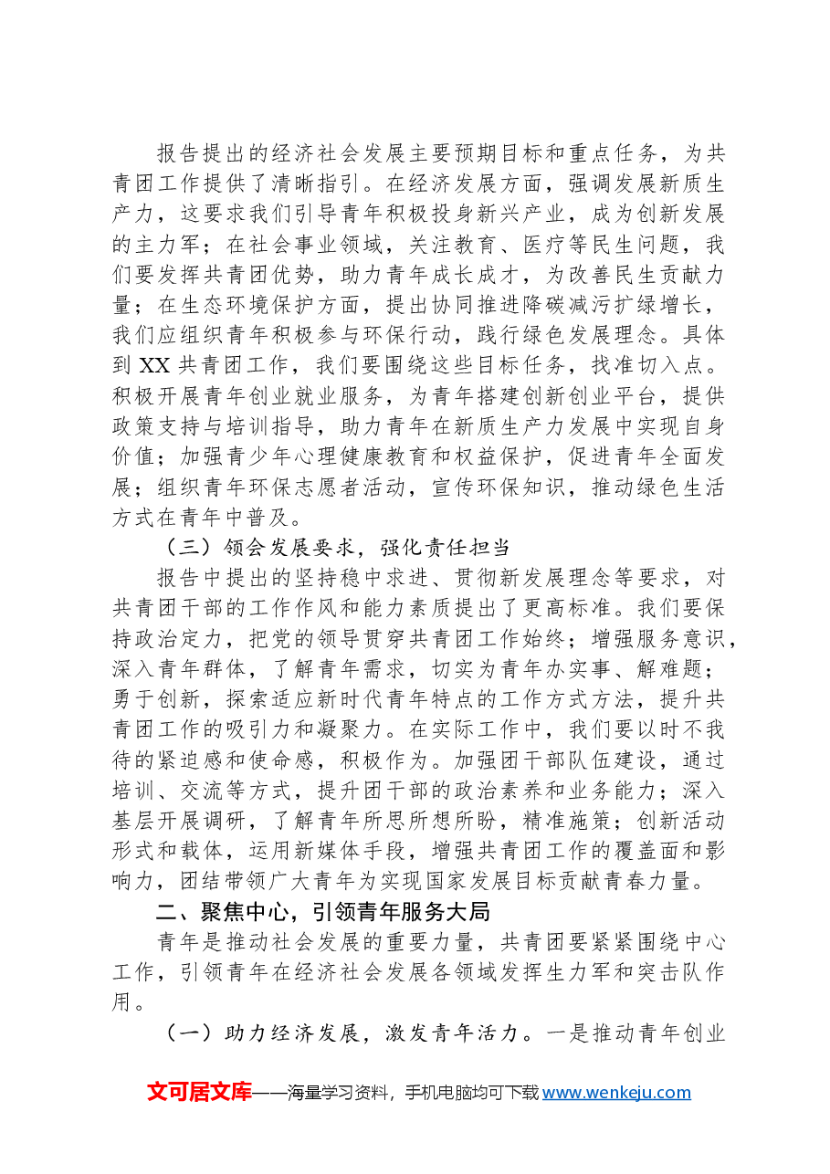 团市委副书记专题学习2025年政府工作报告交流发言材料.docx,第2页预览
